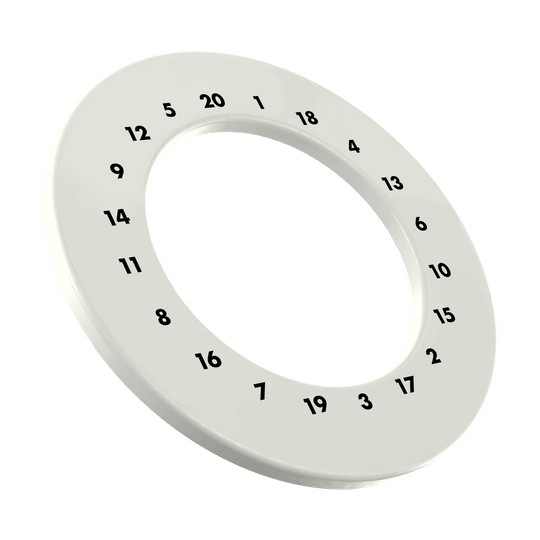 Abgebildet ist ein weißer Dartboard-Surround ohne Logo. Der Dateiname ist 'DBS-HDOL-weiss_HD_Zahlen_Dartboard_Surround_Ohne_Logo_Wei_3'.