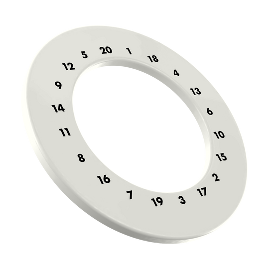 Obložení terče s HD čísly - vlastní barvy Abgebildet ist ein weißer Dartboard-Surround ohne Logo. Der Dateiname ist 'DBS-HDOL-weiss_HD_Zahlen_Dartboard_Surround_Ohne_Logo_Wei_3'.