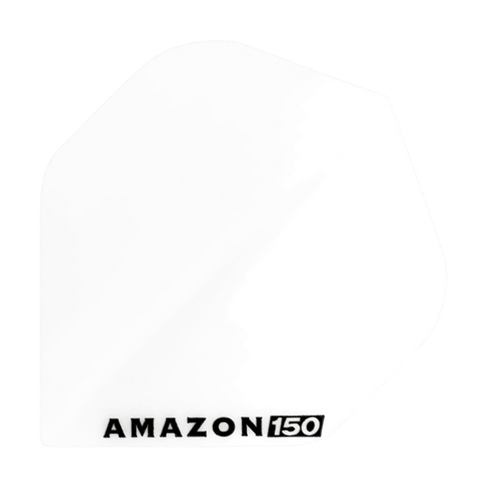 Lety Amazon 150 - bílá Das Bild zeigt ein weißes Dartflight mit der Aufschrift "AMAZON 150" in schwarzer Farbe. Das Flight hat eine klassische, schlichte Form und ist komplett einfarbig.