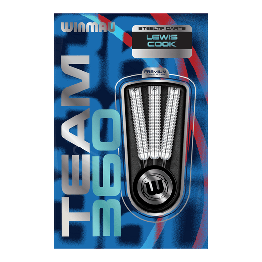 Šipky Winmau Team 360 Lewis Cook ocelové - 23g Das Bild zeigt Winmau Team 360 Lewis Cook Steeldarts mit einem Gewicht von 23g. Die Steeldarts sind detailliert von der Seite abgebildet.