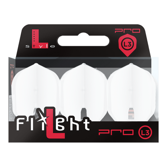 Letky ve tvaru L-Style Champagne L3PRO Das Bild zeigt ein Produkt mit dem Namen 'L-Style Champagne L3PRO Shape Flights White 2'. Es handelt sich vermutlich um einen weißen Dart-Flug in spezieller Form.