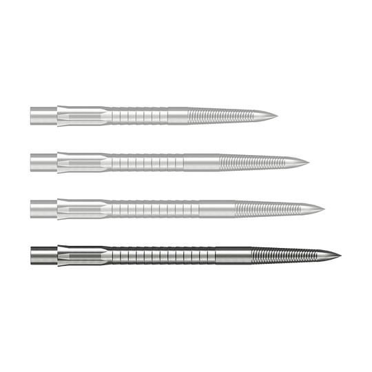 Steeldartspitze mit Micro Grip, Silber, 40mm, wird gezeigt. Die Spitze liegt auf einem neutralen Hintergrund.