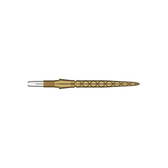 Špičky na šipky Target Swiss Storm Diamond Point - zlaté Dies ist eine goldfarbene Dartspitze mit einem diamantförmigen Muster. Sie ist schlank, länglich und hat eine Länge von 26 mm.
