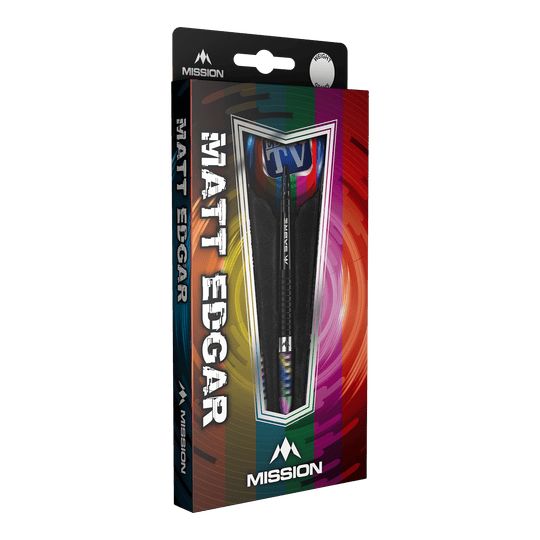 Mise Matt Edgar Steeldarts Die Abbildung zeigt die Mission Matt Edgar Steeldarts in ihrer Verpackung. Die Verpackung ist bunt gestaltet und zeigt den Namen des Produkts deutlich auf der Vorderseite.