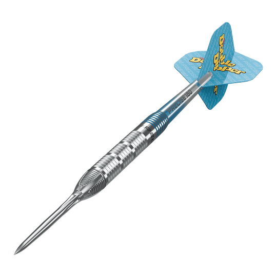Die Abbildung zeigt die Precise 180 Bela Schugmann Double Dipper V1 Steeldarts. Diese Steeldarts sind speziell für präzises Dartspiel konzipiert.