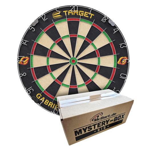 Die Abbildung zeigt die McDart Mystery-Box - Big. Es handelt sich um ein Produkt für Dartspieler.