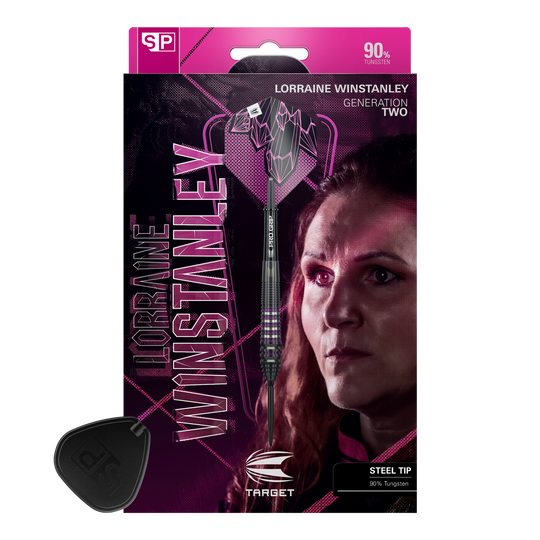 Šipky Target Lorraine Winstanley GEN2 Swiss Point ocelové - 24g Auf diesem Bild sind die Target Lorraine Winstanley GEN2 Swiss Point Steeldarts - 24g dargestellt. Diese Darts eignen sich ideal für professionelle Dartspiele.