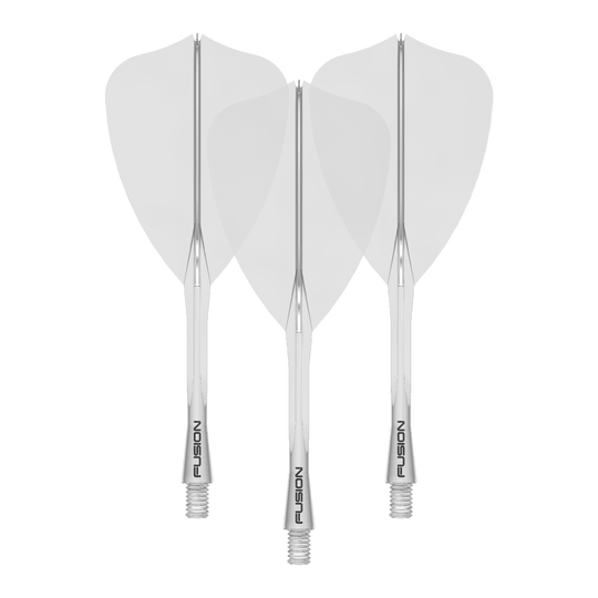 Zu sehen ist ein Dartzubehör, wahrscheinlich ein Flight Shaft. Der Dateiname gibt an: 'Winmau Fusion Flight Shaft System Arrow Clear 34mm 1Set'.