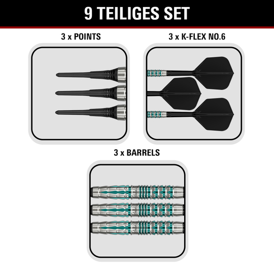 Hier sind die Target Black Marque Pierce Softdarts mit 18,5g abgebildet. Die Darts sind speziell für hohe Präzision und Stil entwickelt.