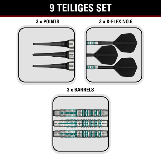 Měkké šipky Target Black Marque Pierce - 18,5 g Hier sind die Target Black Marque Pierce Softdarts mit 18,5g abgebildet. Die Darts sind speziell für hohe Präzision und Stil entwickelt.