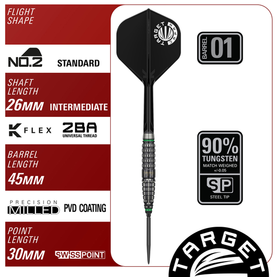 Das Bild zeigt die Target Japan Prime Series Akito Yamagata Scream GEN2 Swiss Point Steeldarts - 23g. Die Darts sind speziell für anspruchsvolle Spieler entworfen.