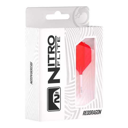 Red Dragon Nitroplite - White Shaft Red No2 Flights Das Bild stellt das Red Dragon Nitroflite Set mit weißen Schäften und roten Flights der Größe No2 dar. Das Zubehör unterstützt ein stabiles und genaues Wurferlebnis.
