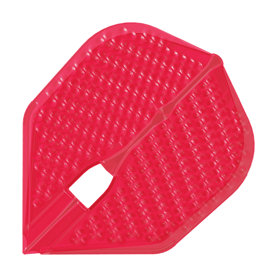L-Style Flights Dimple Champagne L3PRO Shape Das Bild zeigt ein rotes Dartflight mit einer dimpled (genoppten) Oberfläche. Es handelt sich um das Produkt "L-Style Flights Dimple Champagne L3PRO Shape".