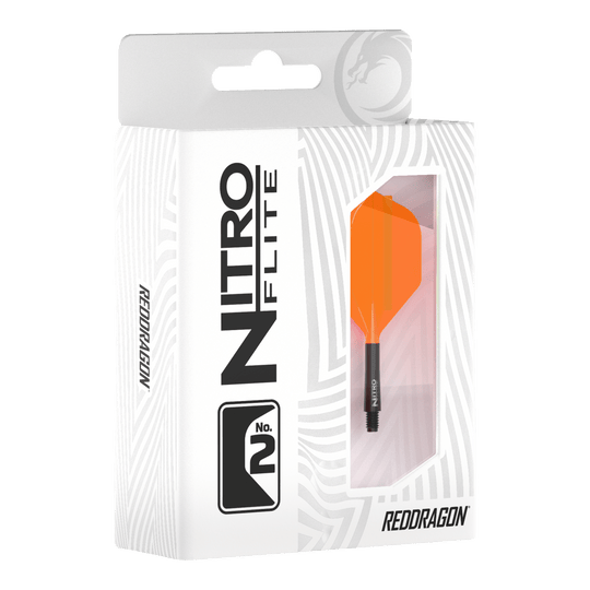 Letky Red Dragon Nitrofile Black Shaft Orange No2 Abgebildet ist Red Dragon Nitroflite Black Shaft Orange Flights No2. Der Dart hat einen schwarzen Schaft und orange Flights.