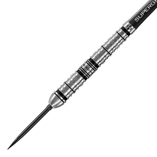 Harrows Supergrip Tapered Quick Point ocelové šipky Dieses Bild zeigt die Harrows Supergrip QP Tapered Quick Point Steeldarts. Die Darts sind für Präzision und Kontrolle beim Spielen ausgelegt.