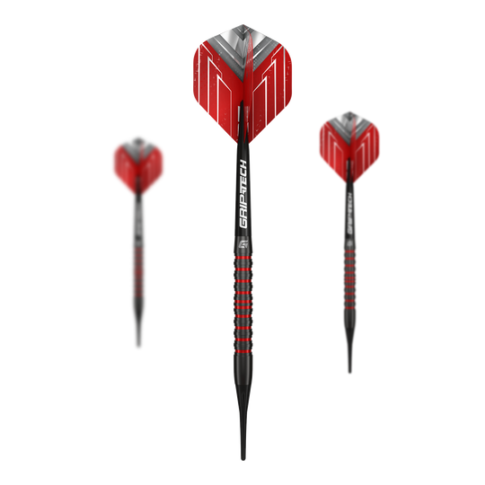 Das Bild zeigt die GOAT Podium Black Softdarts mit einem Gewicht von 20g. Die schwarzen Softdarts sind für das Dartspiel geeignet.