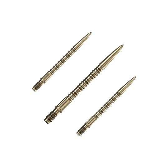 Špičky na šipky Mission R2.5 Rapid Point GV1 - zlaté Ein Set goldener Dartspitzen ist auf dem Bild zu sehen. Das Set ist für Dartpfeile gedacht.