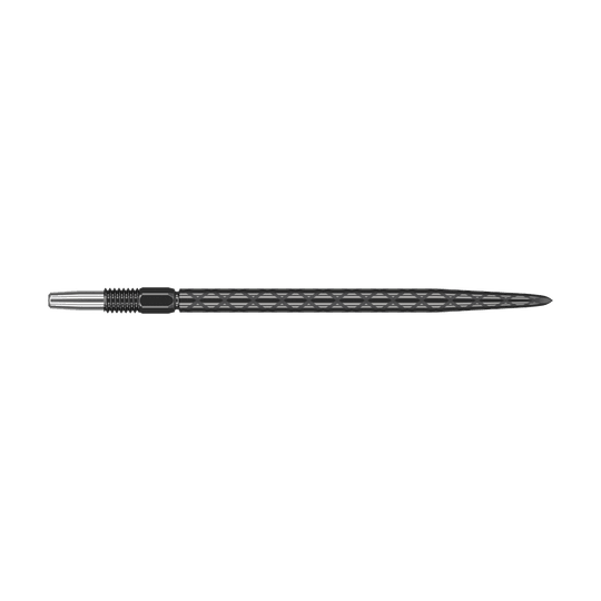 Zaměřte hroty šipek Swiss Diamond Pro Black Points Dies ist eine schwarze Dartspitze mit diamantförmiger Struktur. Sie ist schlank und misst etwa 40 mm in der Länge.