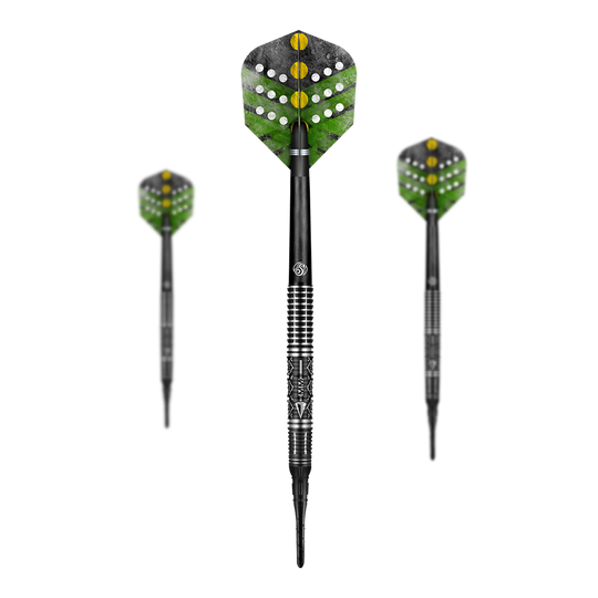 Měkké šipky Shot Devon Petersen The Courage Shot Devon Petersen The Courage Softdarts mit detailliertem Flight-Design. Die Darts sind beobachtbar angeordnet.