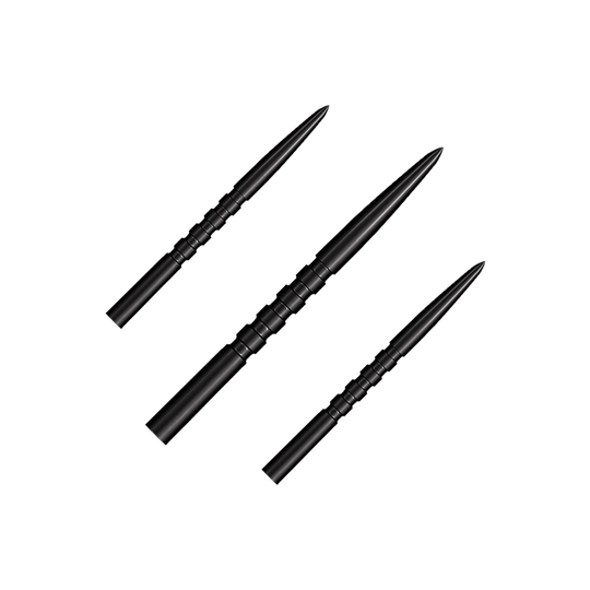 Das Bild zeigt schwarze Steeldartspitzen. Es handelt sich um das Modell Grip Point in 32 mm Länge.