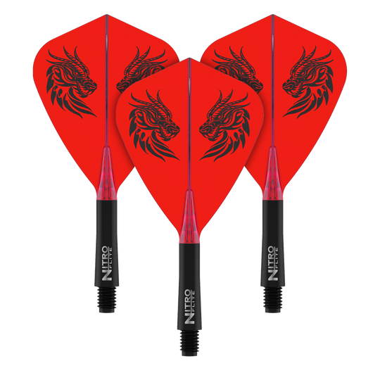Red Dragon Nitro Flite - Lety s drakem Jonnyho Claytona Ein Satz Dart-Flights, vermutlich Jonny Clayton Kite Flights Short 22mm, abgebildet. Das Bild zeigt die Flights aus einer anderen Perspektive.
