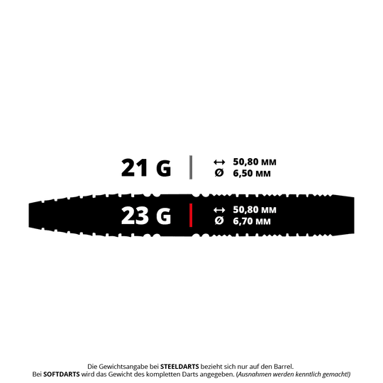 Šipky Red Dragon Recon Tapered Steel Das Bild zeigt Steeldarts mit dem Namen 'Recon Tapered' von Red Dragon. Die Darts wiegen 23 Gramm.