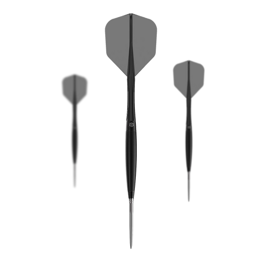 Ocelové šipky Caliburn Chord C2 - 23,5 g Abgebildet ist ein Set der Caliburn Chord C2 Steeldarts - 23,5g. Mehrere Darts werden zusammen präsentiert.