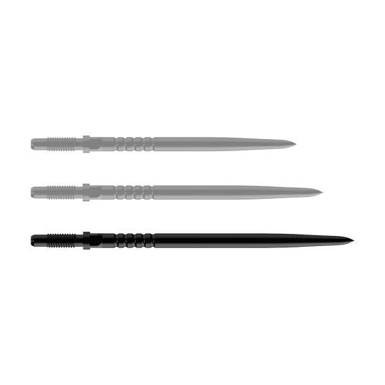 Špičky šipek Bulls NL Convertible Point - s kroužkovým úchopem - černé Das Bild zeigt ein Dart-Zubehörteil. Es handelt sich um ein BullsNL Convertible Point mit Ringed Grip in Schwarz und 40mm Länge.