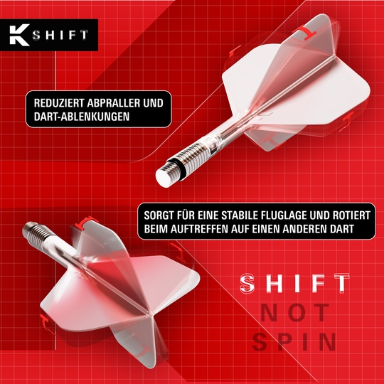 Lety Target K-Shift No6 – Vymazat Target K-Shift No6 Flights - Clear. Durchsichtige Dart-Flights in No6-Form von Target sind auf dem Bild abgebildet.