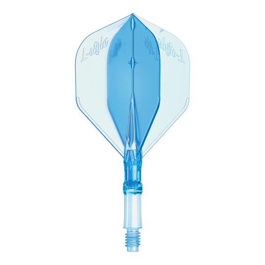 Letky L-Style L-System – Clear Blue Abgebildet ist ein L-Style L-System Flight in klarer blauer Farbe, Größe Small. Es ist ein Ersatz-Flight für Dartpfeile.