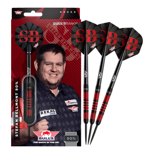 Ocelové šipky Bulls NL Stefan Bellmont 90 - 23g Das Bild zeigt die vollständigen Bulls NL Stefan Bellmont 90 Steeldarts 23g. Die Darts sind in einem Set abgebildet und überzeugen durch ihre Verarbeitung.