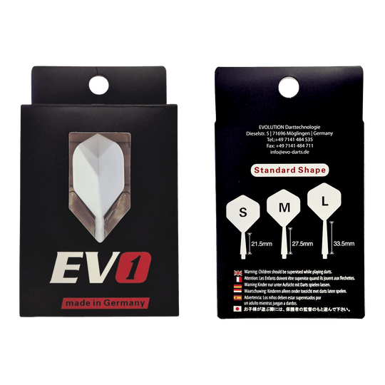 Systém letové hřídele EVO1 - bílý Abgebildet ist das Evolution EVO1 Flight-Shaft-System in der Farbe Weiß. Der Artikel eignet sich als hochwertiges Dartzubehör.