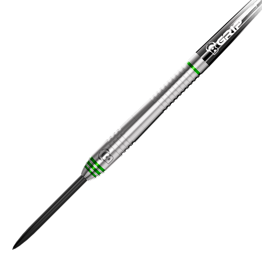 Bulls Max Czerwinski Okurkové Steeldarts - 23g Bulls Max Czerwinski Gurke Steeldarts mit einem Gewicht von 23 Gramm. Das Bild zeigt die Darts aus einer bestimmten Perspektive.
