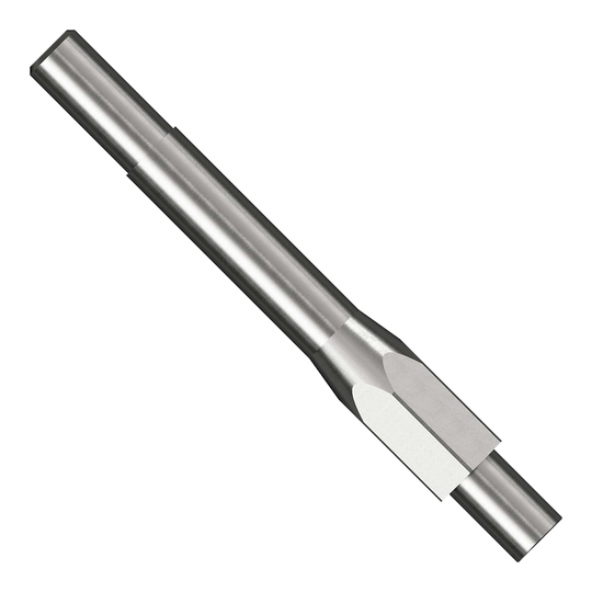 Startovací sada Caliburn Das Bild zeigt ein metallisches Werkzeug aus dem Caliburn Starter-Kit. Es ist zylindrisch geformt und besitzt abgeschliffene Flächen an einem Ende.