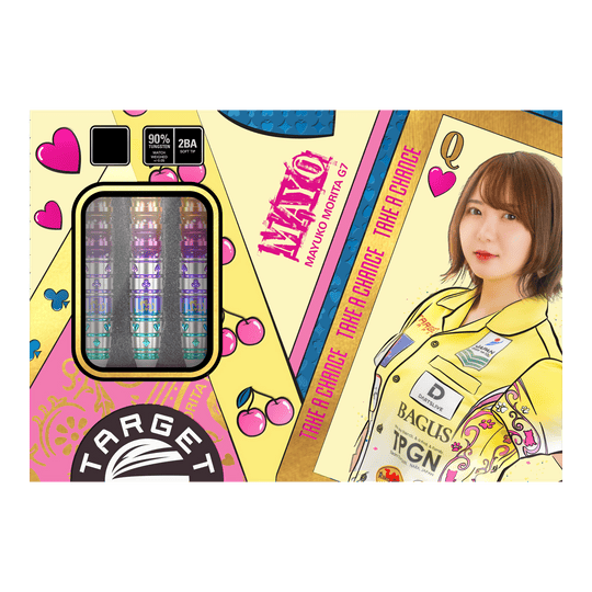 Zu sehen sind die Target Japan Prime Series Mayuko Morita Mayo GEN7 Softdarts mit einem Gewicht von 18g. Diese Softdarts bieten hohe Qualität für professionelle Anwendung.