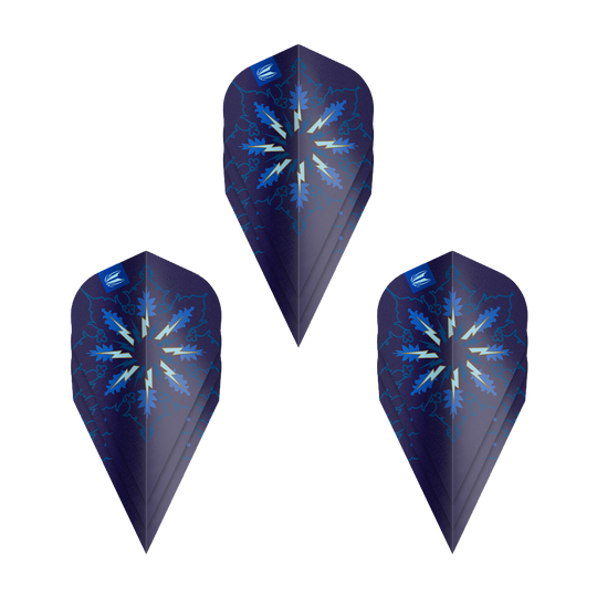 Target ProUltra Phil Taylor Power Gx2 Vapor Flights - 3 Sets werden gezeigt. Das Bild zeigt die Besonderheiten und das Design dieses Dart Flights Sets.