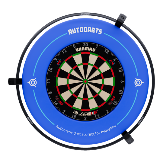Dies ist das Autodarts Vantage Auto-Scoring-System. Das Bild zeigt das automatische Punktesystem für Darts in Nahaufnahme.