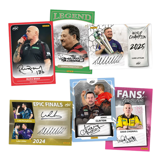 Sběratelské karty Panini PDC World Championship 2026 - sběratelská krabička Abgebildet ist die Panini PDC World Championship 2026 Trading Cards - Collectors Box. Diese Box ist für Fans der Darts-Weltmeisterschaft gedacht.