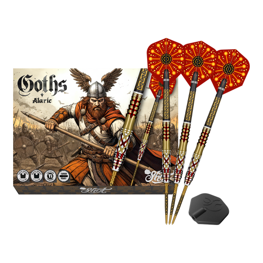 Ocelové šipky Shot Goths Alaric Turbo Point - 23g Abgebildet sind die Shot Goths Alaric Turbo Point Steeldarts - 23g. Die Darts eignen sich besonders für Steeldartspieler.