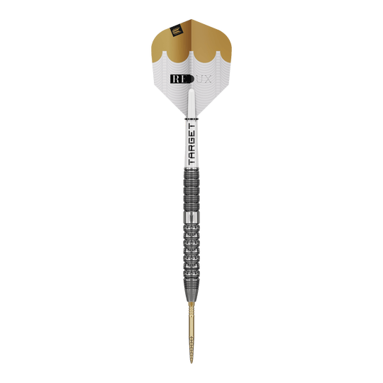 Dieses Bild zeigt die Target Redux 01 Swiss Point Steeldarts. Sie sind ideal für präzise Dartwürfe geeignet.