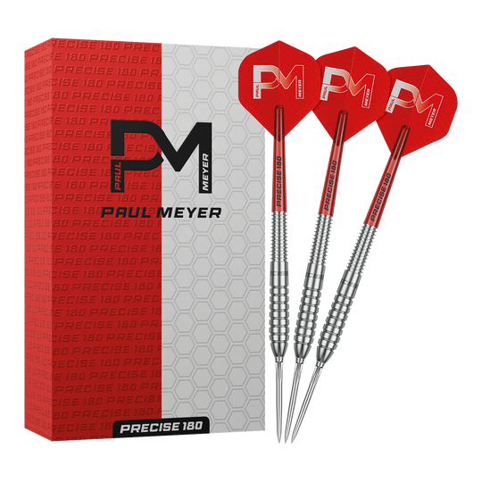 Přesné ocelové šipky Paul Meyer verze 1, 180 ks Das Bild zeigt die Precise 180 Paul Meyer Version 1 Steeldarts. Ein Satz Steeldarts, ideal für Dartspieler.