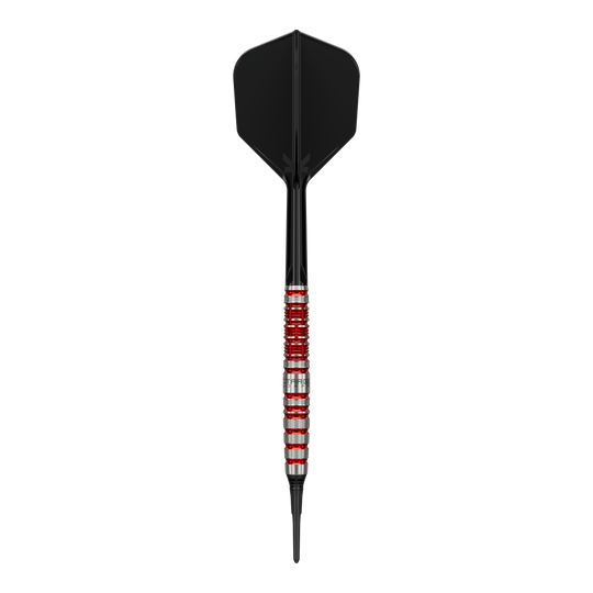 Target Black Marque Spinel Softdarts - 21,5g ist ein professioneller Dartpfeil. Das Bild hebt die Form und das Aussehen des Softdarts hervor.