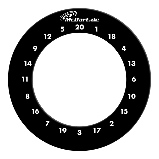 Das Bild zeigt einen Dartboard-Surround in schwarzer Farbe. Es handelt sich um das Modell 'DBS-HD-schwarz_HD_Zahlen_Surround_Schwarz_2_(1)'.