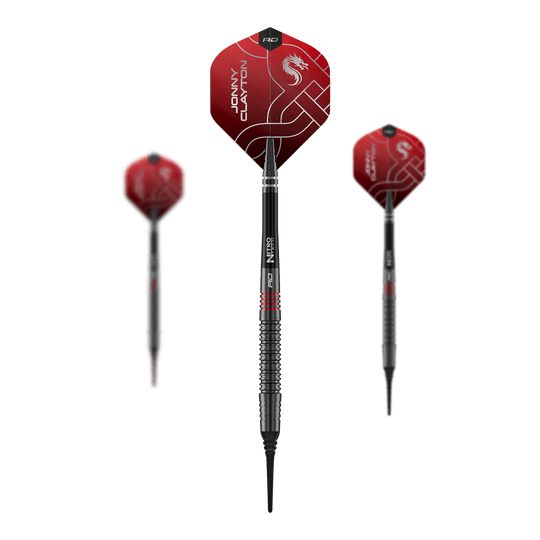 Měkké šipky Red Dragon Jonny Clayton RD-ADV - 18g Auf dem Foto ist das Set der Red Dragon Jonny Clayton RD-ADV Softdarts - 18g zu sehen. Drei Softdarts liegen nebeneinander als Set.