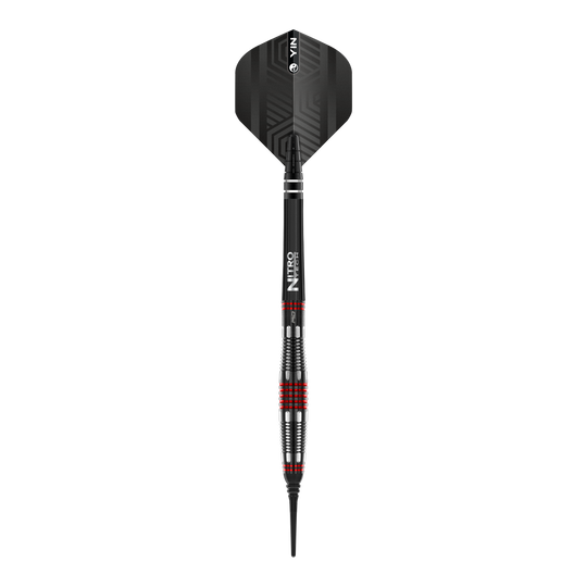 Měkké šipky Red Dragon Marlin Venom - 22g Das Bild zeigt einen Red Dragon Marlin Venom Softdart mit einem Gewicht von 22g. Der Dart hat ein modernes Design mit schwarzen und roten Akzenten.