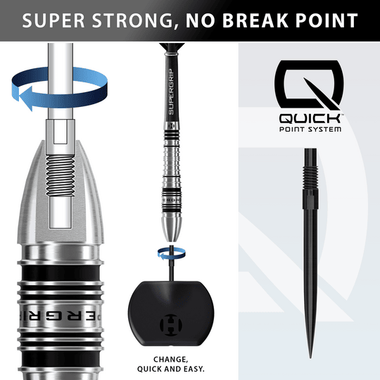 Harrows Supergrip Bomb Quick Point ocelové šipky Auf dem Bild sieht man die Harrows Supergrip Bomb Quick Point Steeldarts. Diese Darts sind ideal für ambitionierte Dartspieler.