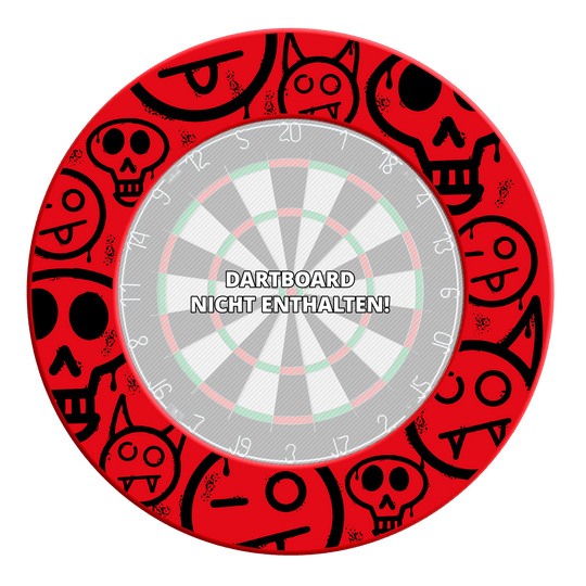 McDart Graffiti Emojis Dartboard Surround Ein Bild mit dem Dateinamen MSF-A5_McDart_Graffiti_Smilies_Dartboard_Surround_Rot_3. Hier wird vermutlich ein weiteres rotes Dartboard-Surround mit Smilies gezeigt.