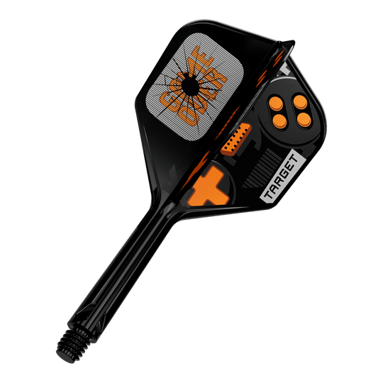 Das Bild zeigt einen einzelnen Dart Flight. Es handelt sich um das Modell 410577 Target K-Flex GameOver No6 Flights 26mm.