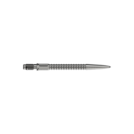 Das Bild zeigt Mission R25 Rapid Point GV1 Dartspitzen in Silber, 30mm. Hier handelt es sich um Ersatzspitzen für Darts.