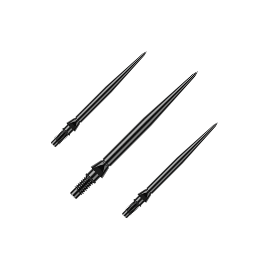 Špičky na šipky Winmau Switch Point Smooth Steel - černé Auf dem Bild ist ein Set schwarzer glatter Steeldartspitzen von Winmau zu sehen. Die Spitzen sind 26mm lang.